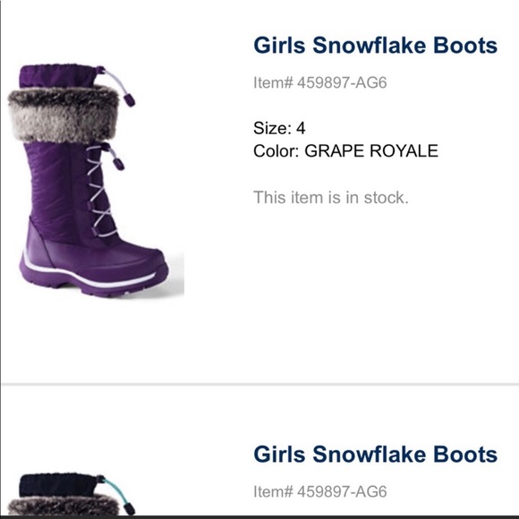 Lands End Winter Boots Girls Size 4 Purple - Picture 2 of 2